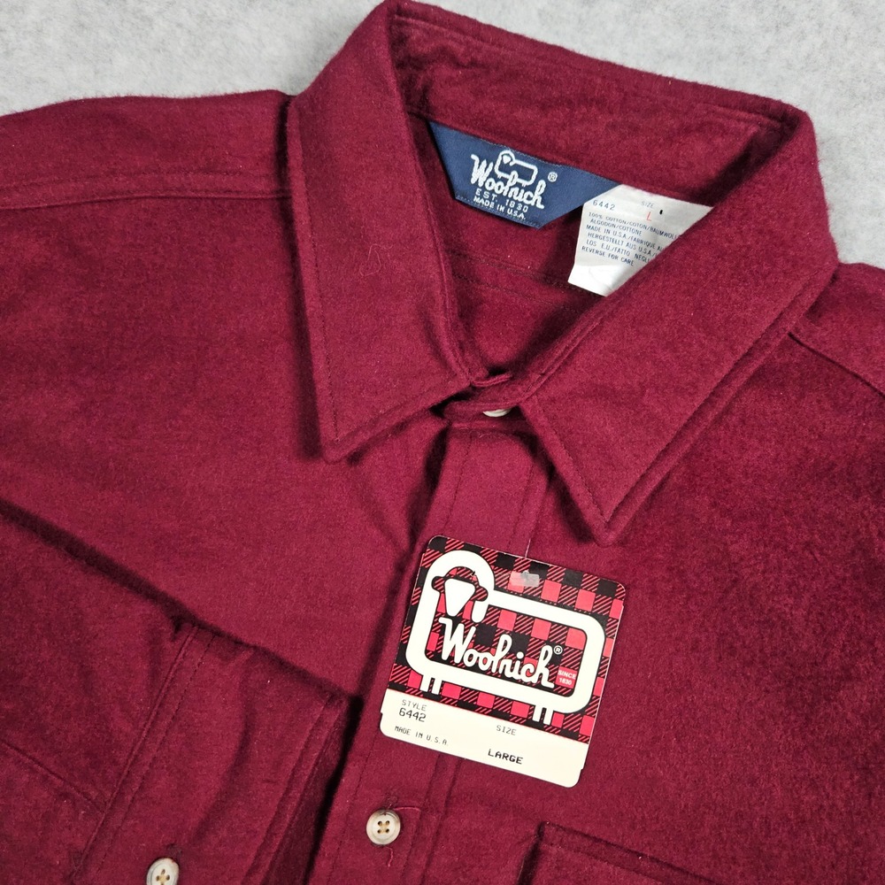 Vintage Woolrich Men's Large Burgundy Button Shirt Chamois Flannel 6442 USA Made